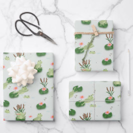 Cute Frogs in Lily Pond Inpakpapier Vel