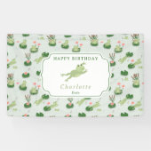 Cute Frogs in Lily Pond Kids Birthday Party Spandoek (Horizontaal)