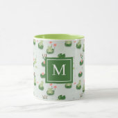 Cute Frogs in Lily Pond Monogrammed Initial Mok (Midden)