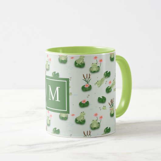 Cute Frogs in Lily Pond Monogrammed Initial Mok (Voorkant rechts)