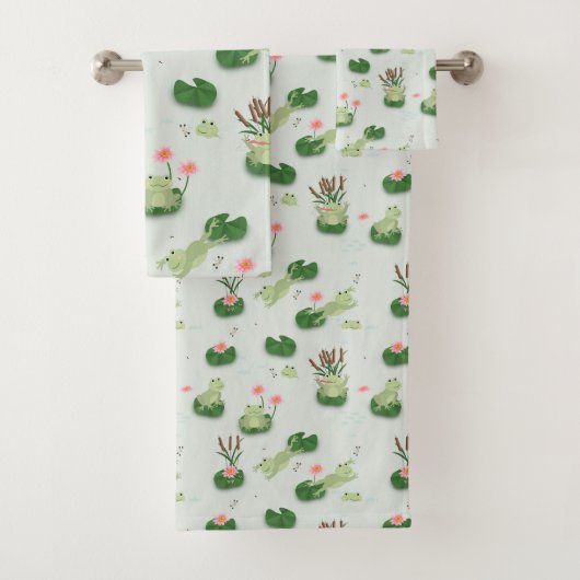 Cute Frogs in Lily Pond Nursery Gender Neutral Bad Handdoek (Insitu)
