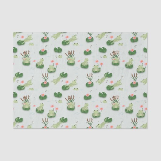 Cute Frogs in Lily Pond Tissuepapier (Voorkant)