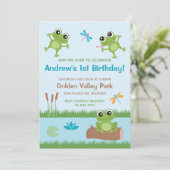Cute Frogs in Pond  Invitation Kaart (Staand voorkant)
