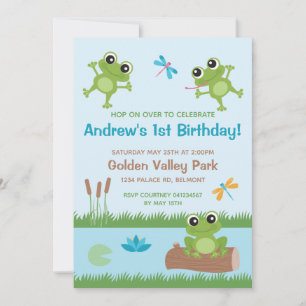 Cute Frogs in Pond  Invitation Kaart