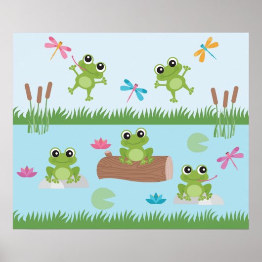 Cute Frogs in Pond Poster (Voorkant)