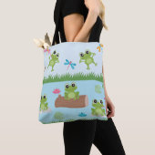 Cute Frogs in Pond Tote Bag (Dichtbij)