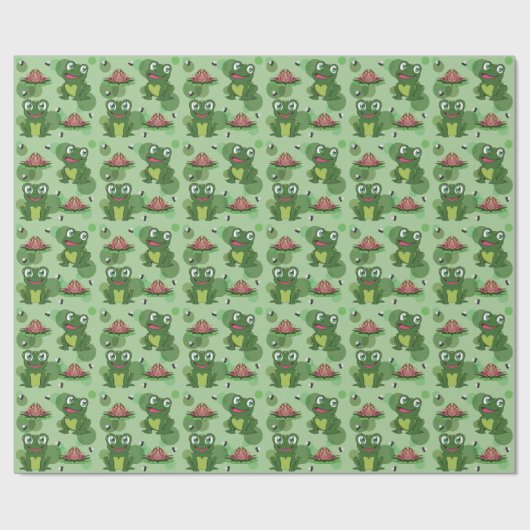 Cute Frogs, Lily Pads, and Flies Pattern Cadeaupapier (Vlak)