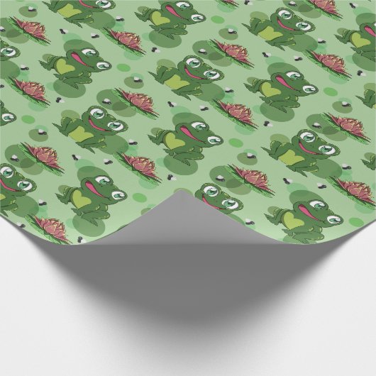 Cute Frogs, Lily Pads, and Flies Pattern Cadeaupapier (Hoek)