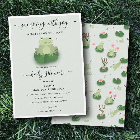 Cute Frogs Lily Pond Gender Neutral Baby Shower  Kaart