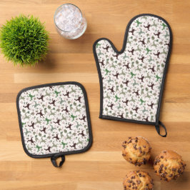 Cute Frogs Nature Floral Pattern Ovenwant & Pannenlap Set