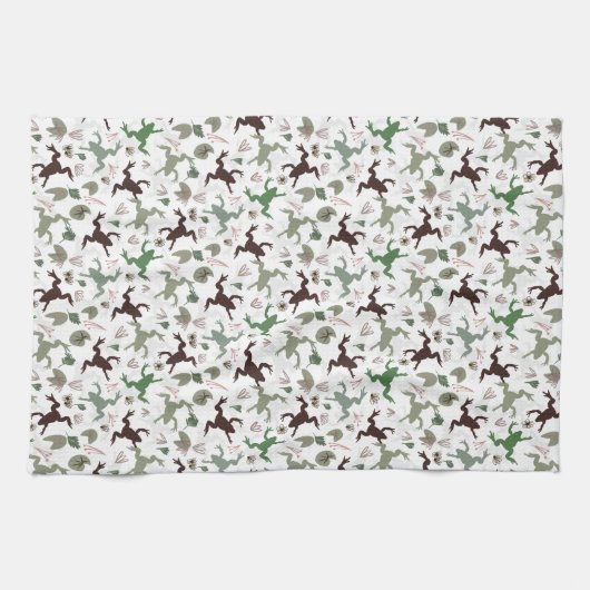 Cute Frogs Nature Floral Pattern Theedoek (Horizontaal)