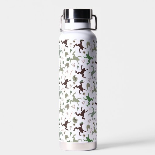 Cute Frogs Nature Floral Pattern Waterfles (Achterkant)