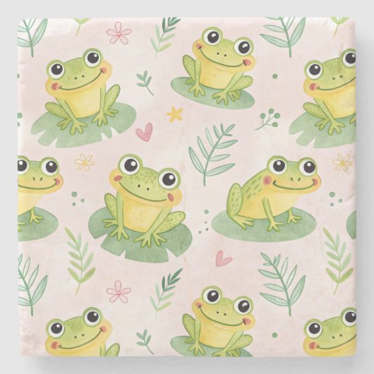 Cute frogs Pattern Stenen Onderzetter (Voorkant)