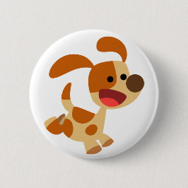 Cute Frolicking Cartoon Dog Button Badge