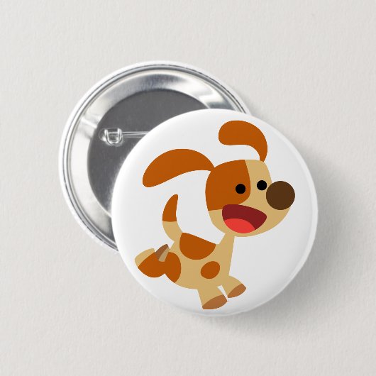 Cute Frolicking Cartoon Dog Button Badge (Voorkant /achterkant)