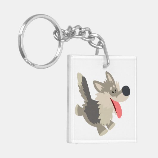 Cute Frolicsome Cartoon Wolf AcrylSleutelhanger Sleutelhanger (Voorkant Links)