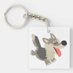 Cute Frolicsome Cartoon Wolf AcrylSleutelhanger Sleutelhanger