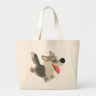Cute Frolicsome Cartoon Wolf Bag Grote Tote Bag