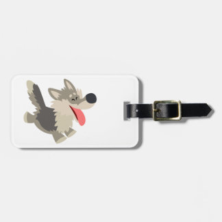 Cute Frolicsome Cartoon Wolf Bagagelabel
