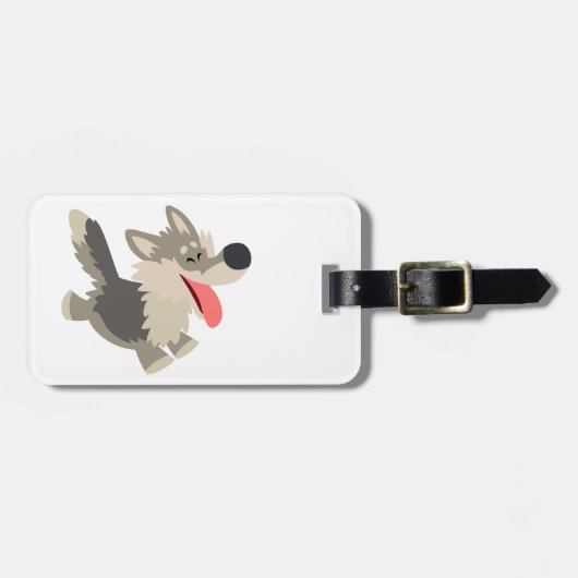 Cute Frolicsome Cartoon Wolf Bagagelabel (Voorkant horizontaal)