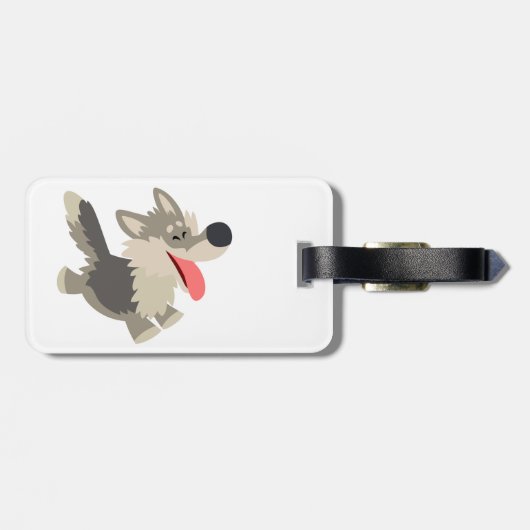Cute Frolicsome Cartoon Wolf Bagagelabel (Achterkant horizontaal)