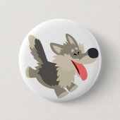 Cute Frolicsome Cartoon Wolf Button Badge (Voorkant)
