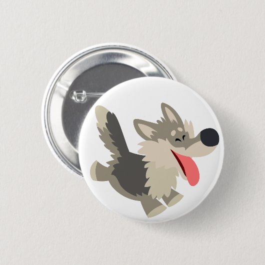 Cute Frolicsome Cartoon Wolf Button Badge (Voorkant /achterkant)