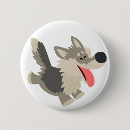 Cute Frolicsome Cartoon Wolf Button Badge