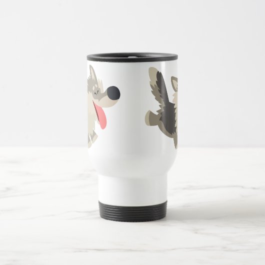 Cute Frolicsome Cartoon Wolf Commuter Mok (Center)