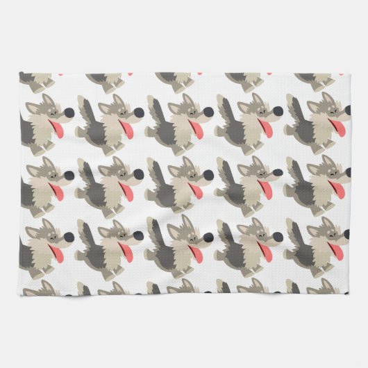 Cute Frolicsome Cartoon Wolf Kitchen Towel Theedoek (Horizontaal)