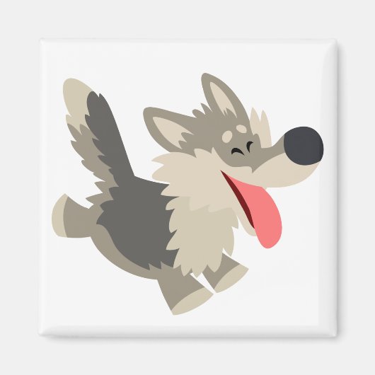 Cute Frolicsome Cartoon Wolf Magnet (Voorkant)