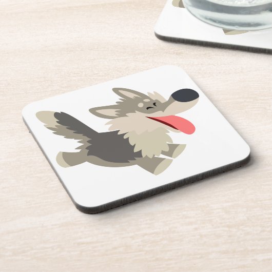 Cute Frolicsome Cartoon Wolf Onderzetters set (Linkerzijde)