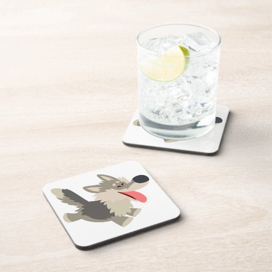 Cute Frolicsome Cartoon Wolf Onderzetters set (Rechterzijde)