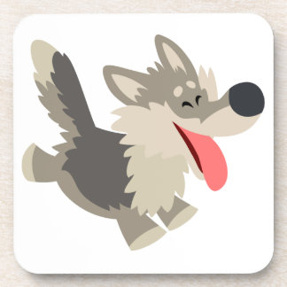 Cute Frolicsome Cartoon Wolf Onderzetters set