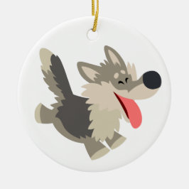 Cute Frolicsome Cartoon Wolf Ornament