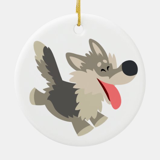 Cute Frolicsome Cartoon Wolf Ornament (Achterkant)