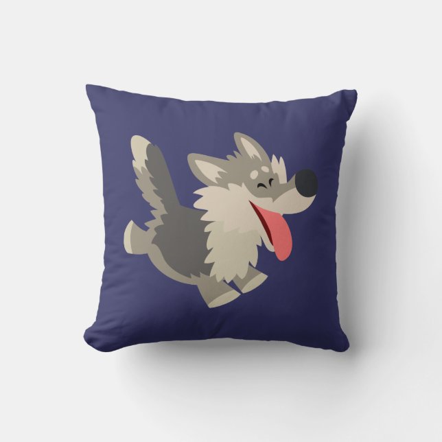 Cute Frolicsome Cartoon Wolf Pillow Kussen (Voorkant)