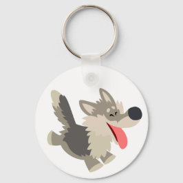 Cute Frolicsome Cartoon Wolf Sleutelhanger