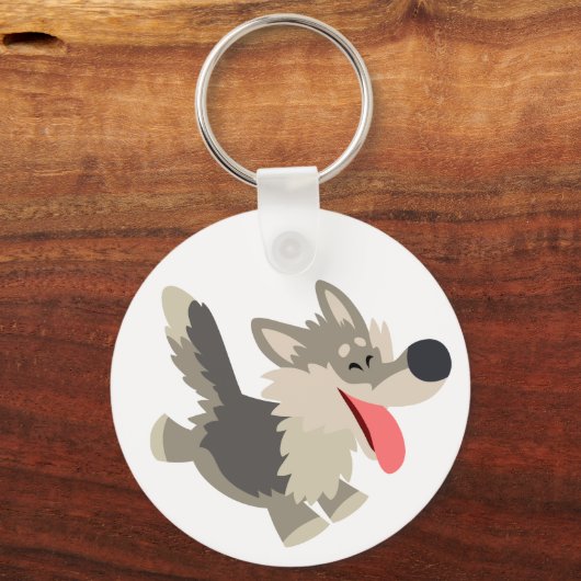 Cute Frolicsome Cartoon Wolf Sleutelhanger (Voorkant)