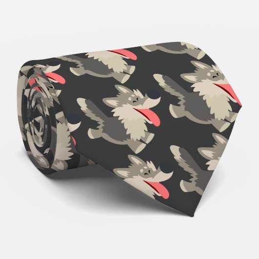 Cute Frolicsome Cartoon Wolf Stropdas (Opgerold)