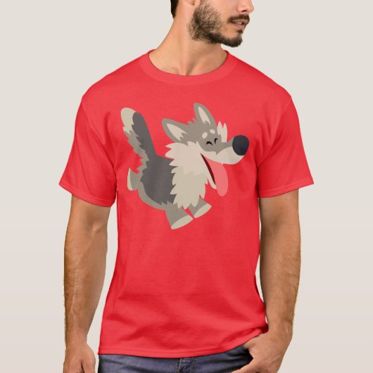 Cute Frolicsome Cartoon Wolf T-Shirt (Voorkant)