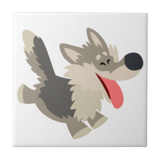 Cute Frolicsome Cartoon Wolf Tegel Tegeltje