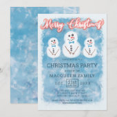 Cute Frosted Snowmen Kerstparty Kaart (Voorkant / Achterkant)