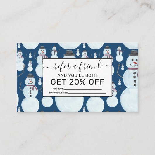 Cute Frosty Blue Snowman Waterverf Pattern Aanbevelingskaartje (Voorkant)