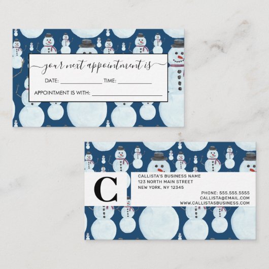 Cute Frosty Blue Snowman Waterverf Pattern Afsprakenkaartje (Voorkant / Achterkant)