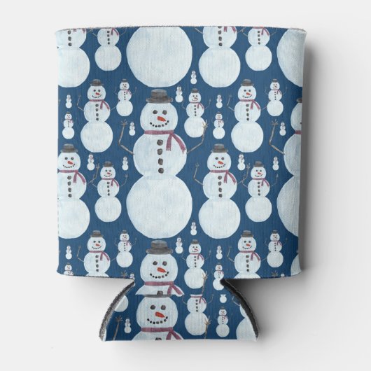 Cute Frosty Blue Snowman Waterverf Pattern Blikjeskoeler (Voorkant)