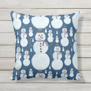 Cute Frosty Blue Snowman Waterverf Pattern Buitenkussen