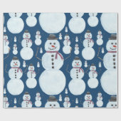 Cute Frosty Blue Snowman Waterverf Pattern Cadeaupapier (Vlak)