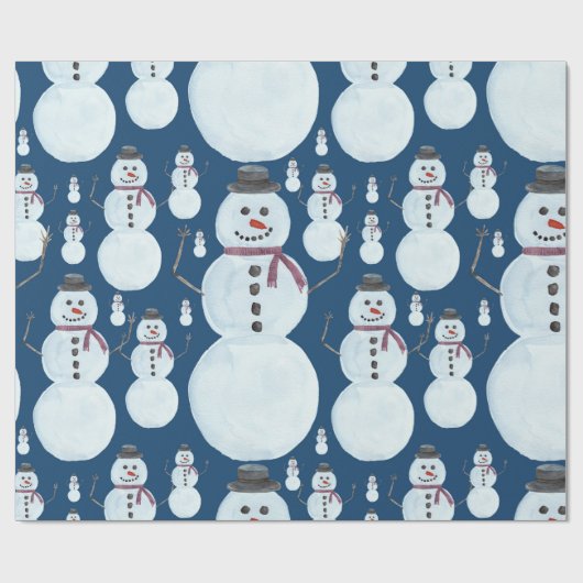 Cute Frosty Blue Snowman Waterverf Pattern Cadeaupapier (Vlak)