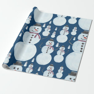 Cute Frosty Blue Snowman Waterverf Pattern Cadeaupapier